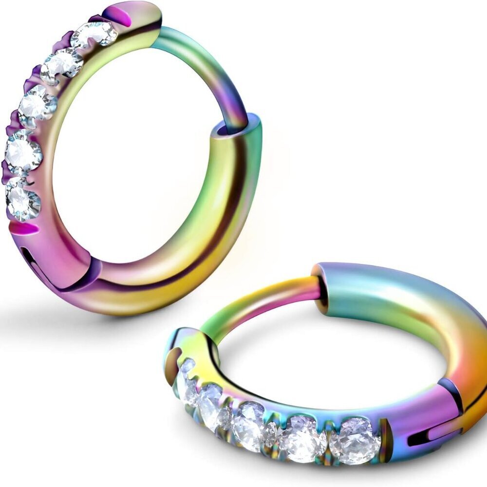 Hypoallergenic Unisex Surgical Steel Small Cubic Zirconia Huggie Hoop Earring, C